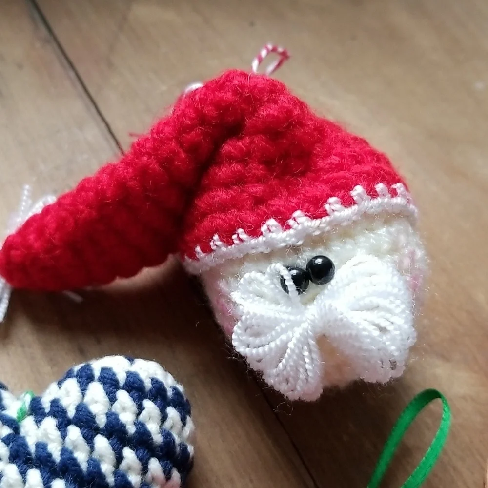 Ornaments Christmas Holiday Handmade Set Crochet Santa Heart Folkart Old Fashion
